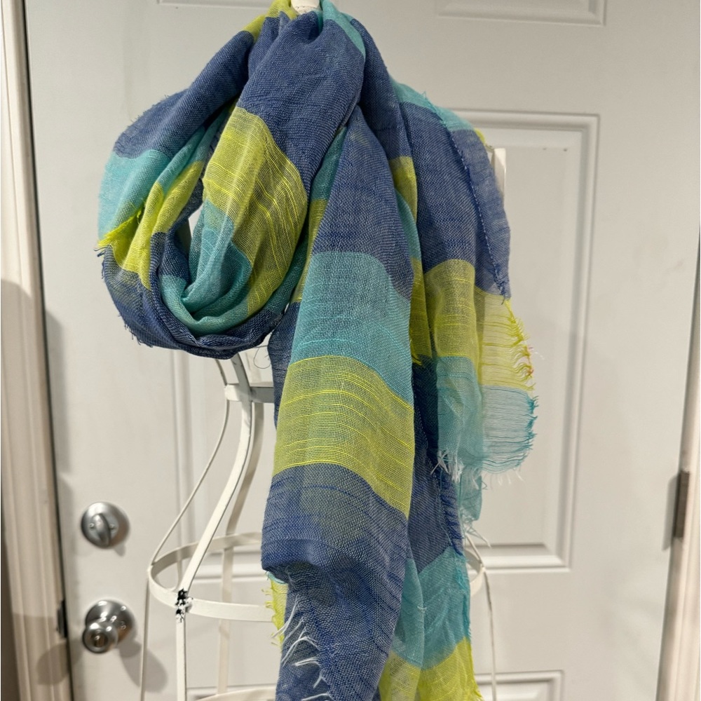 CANDIE'S COLOR BLOCK STRIPE OBLONG SCARF - BLUE & LIME -